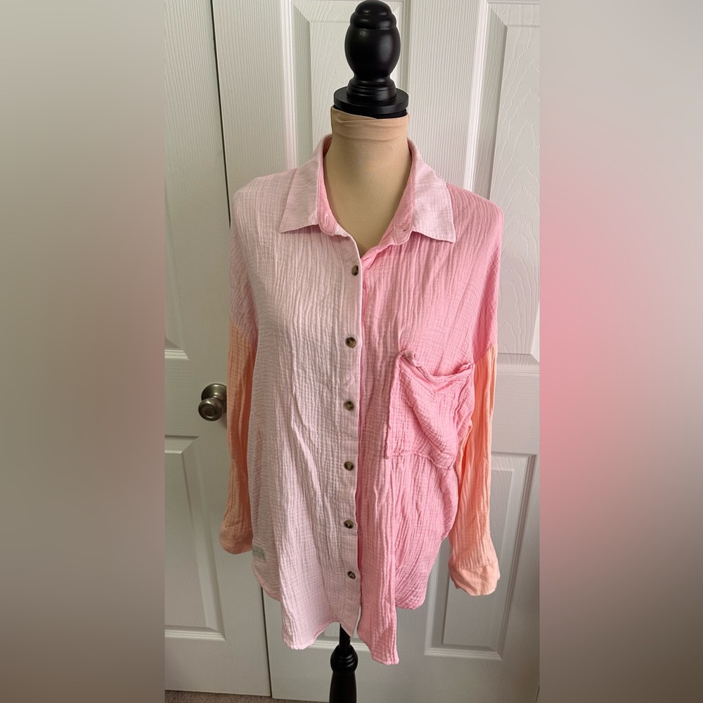 Simply Southern Pink and Orange Button-Down Shirt